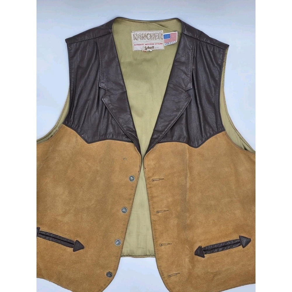 VINTAGE SCHOTTS RANCHER WESTERN LEATHER VEST SUEDE